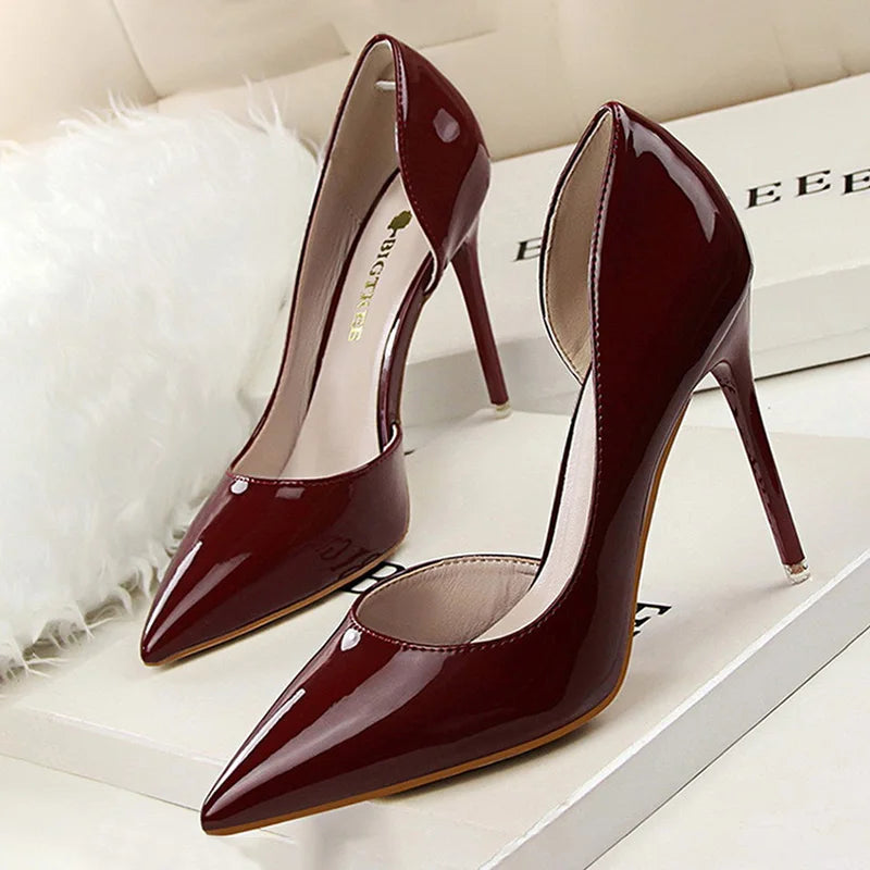 BIGTREE Shoes Patent Leather Heels 2023 Fashion Woman Pumps Stiletto Women Shoes Sexy Party Shoes Women High Heels 12 Colour