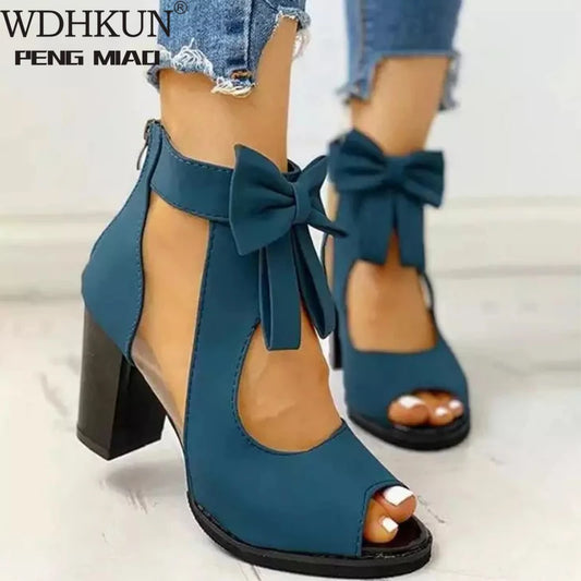 Women High Heels Summer Ladies Elegant Butterfly Knot Mesh Sandals Back Zipper Fish Mouth Party Sandalias Fashion Women Shoes