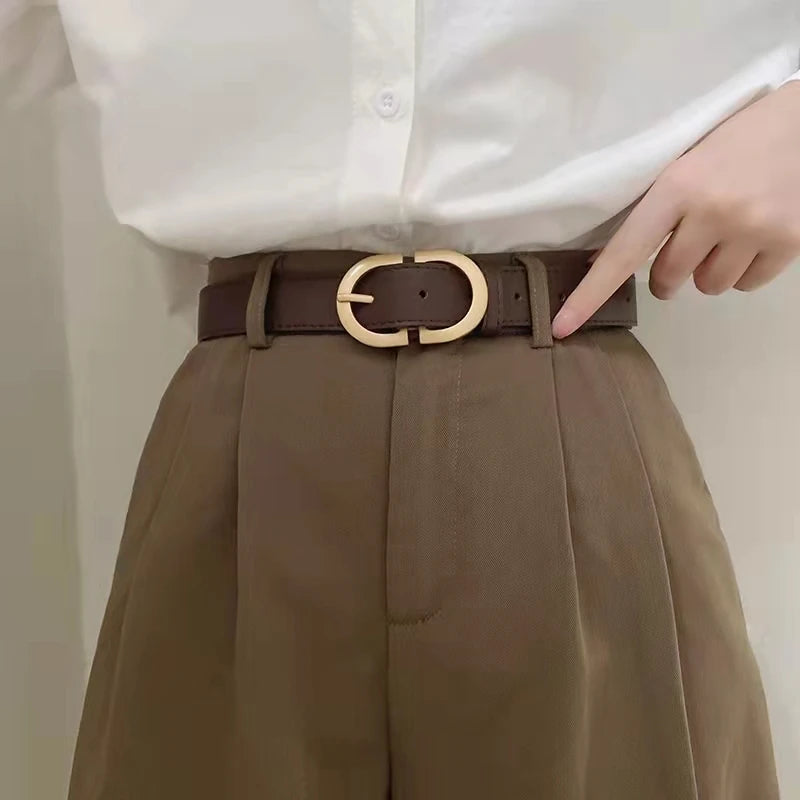 105cm Female Fashion Belt Simple Metal Buckle Belt for Women Black Suit Jeans Clothing Accessories