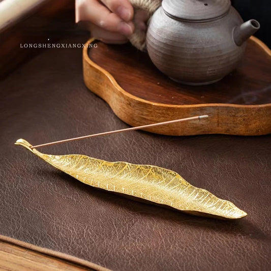 YXY Antique Incense Burner Alloy Bodhi Leaf Sandalwood OUDH Stick Incense Holder 21cm Metal Incense Base for Desk Home Decor