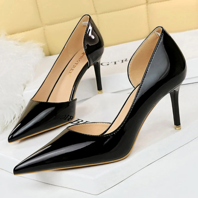 BIGTREE Shoes Patent Leather Heels 2023 Fashion Woman Pumps Stiletto Women Shoes Sexy Party Shoes Women High Heels 12 Colour