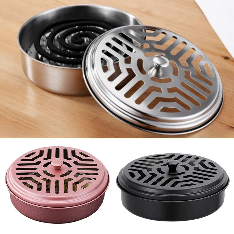 1pc Metal Sandalwood Rack Portable Mosquito Coils Holder With Cover Repellent Incense Plate Tray Anti-mosquito Hotel Home Supply