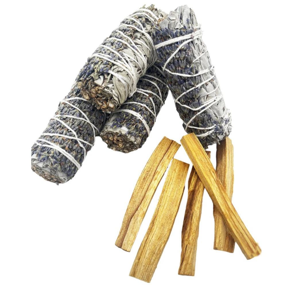 1PC Lavender White Sage & 1PC Palo Santo for Smudging, Healing, Purifying, Meditating & Incense