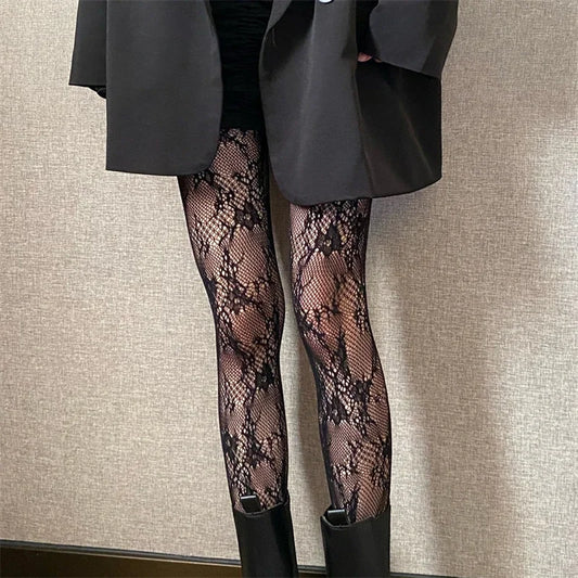 Women Rattan Sexy Stockings Club Party Anti-Snagging Flowers Tights Calcetines Fish Net Stocking Fishnet Mesh Lace Pantyhoses Frauen Anti-Snagging Netzstrümpfe