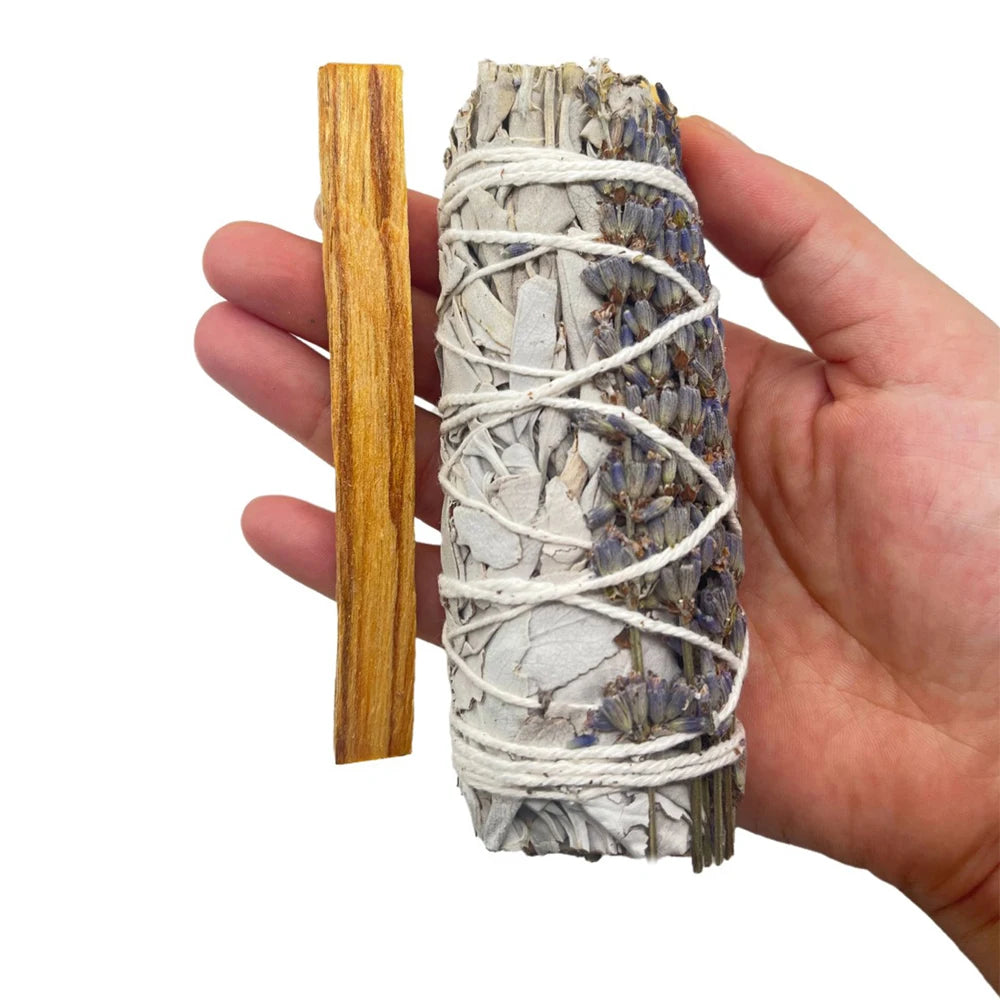 1PC Lavender White Sage & 1PC Palo Santo for Smudging, Healing, Purifying, Meditating & Incense