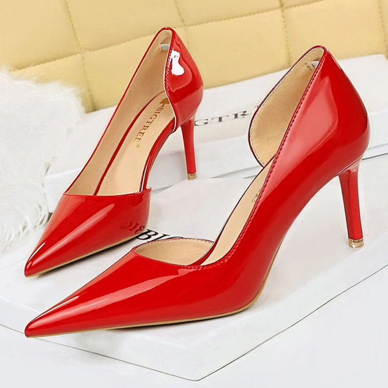 BIGTREE Shoes Patent Leather Heels 2023 Fashion Woman Pumps Stiletto Women Shoes Sexy Party Shoes Women High Heels 12 Colour