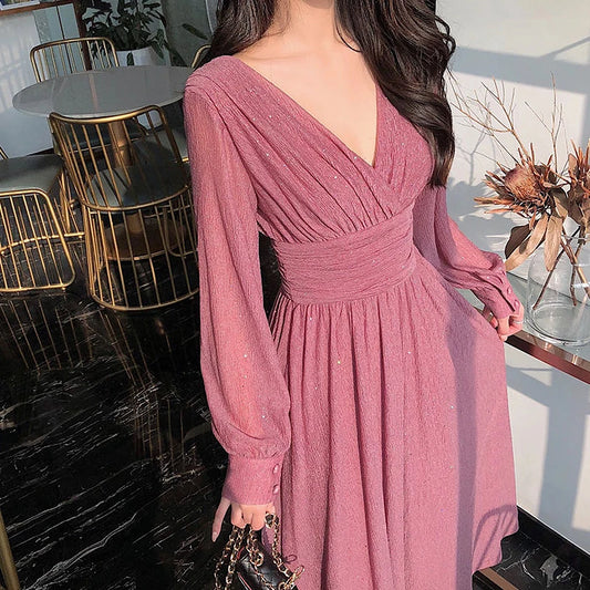 Vintage Sexy Maxi Dresses for Women Party Sequin Midi Dress Female Casual Chiffon Slim Korean Woman Dress Elegant Autumn 2022