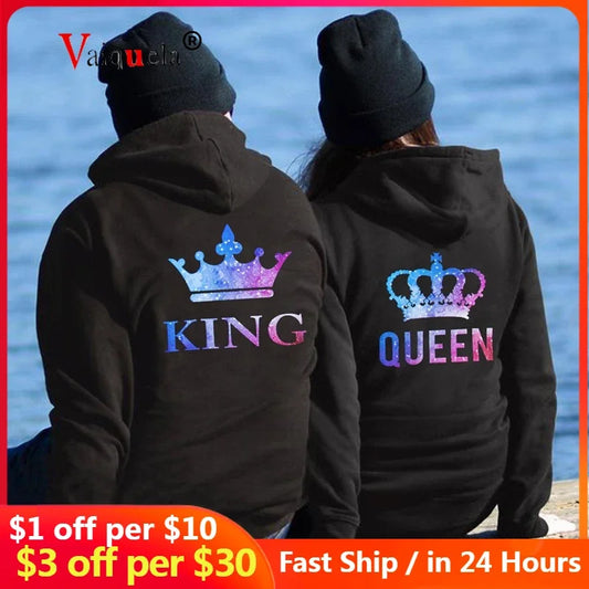 Women Men Lovers Sweatshirt Couple Hoodies Chritsmas Costumes Lovers Couples QUEEN KING CROWN hoodies women hoodies  sweatshirt