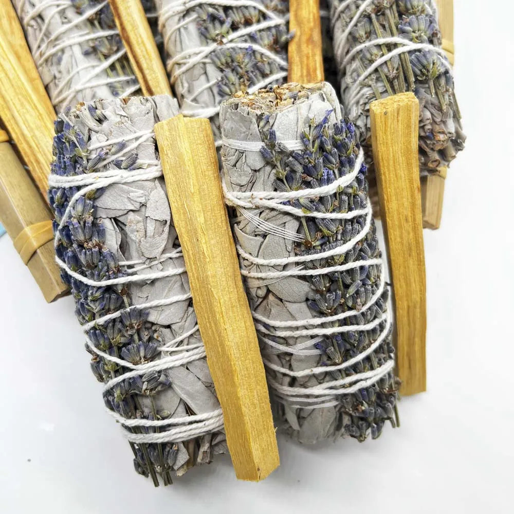 1PC Lavender White Sage & 1PC Palo Santo for Smudging, Healing, Purifying, Meditating & Incense